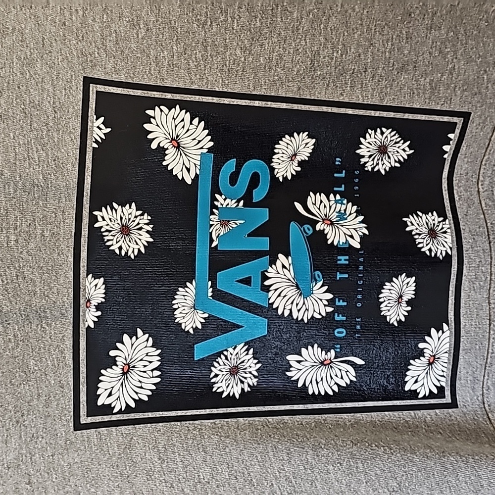 Vans Gray Turquoise Floral " Off The Wall" Hoodie Sweatshirt EUC Size Medium - Picture 6 of 11